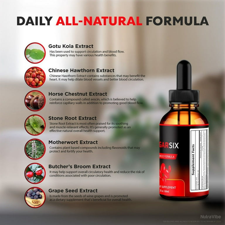 3 Pack) Sugar Six Drops, Official Blood Support In Liquid 3 Pack) Sugar Six Drops, Official Blood Support In Liquid