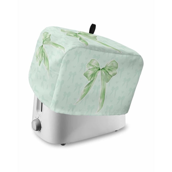 Green Bow Small Toaster Cover 2 Slice, Kitchen Appliance Covers, Cute Bowknot Minimalist Solid Color Toaster Oven Cover with Loop, Bread Machine Cover Polyester Dust Cover Protection