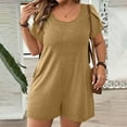 thumbnail image 2 of Lenpel Women's Plus Size Jumpsuits Summer Scoop Neck Short Sleeve Casual Rompers Loose Overalls with Pockets, 2 of 5