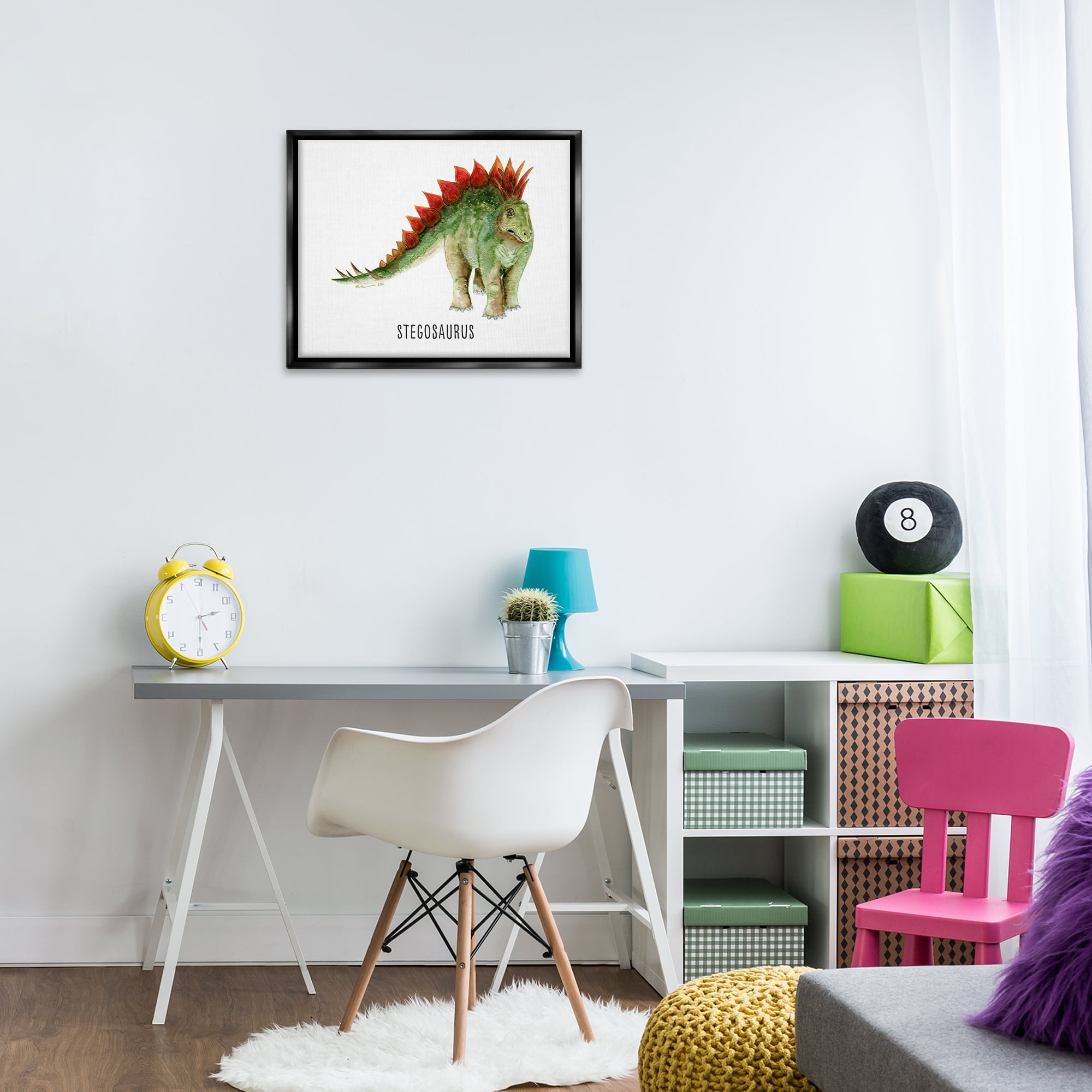 Stupell Industries Stegosaurus Dinosaur Learning Animals Painting Black Floater Framed Canvas Art Print Wall Art, 21 x 17