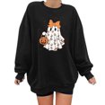 thumbnail image 2 of Womens Oversized Sweatshirts Vintage Halloween Ghost Bow Pumpkin Graphic Crew Neck Long Sleeve Pullover Streetwear Party Top Fall Winter Oversized Sweatshirts Black L, 2 of 4