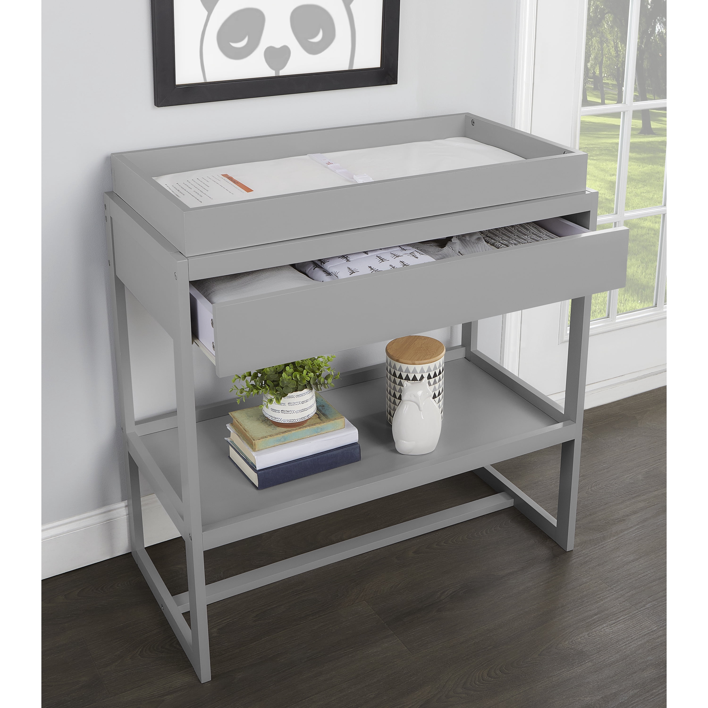 Dream On Me Nursery Bundle of Dream On Me Arlo 5-in-1 Convertible Crib, Dream On Me Arlo Changing Table, with a Dream On Me Honeycomb Orthopedic Firm Fiber Standard Crib Mattress, Pebble Grey