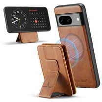 Wallet Case for Google Pixel 8A, Removable Magnetic Back Cover Compatible with MagSafe, Premium PU Leather Slim Shockproof Phone Case with Detachable Card Holder Kickstand,Brown