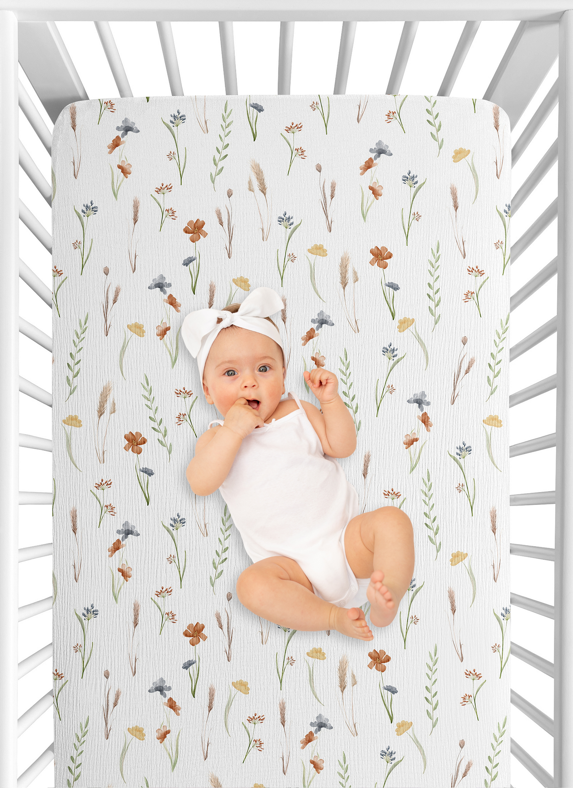 Sweet Jojo Designs Watercolor Floral Garden Sage Green Girl 100% Cotton Muslin Fitted Crib Sheet