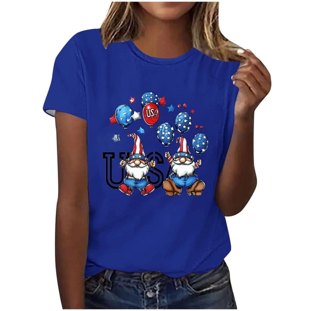 Tops de Ajuste Suelto para las Mujeres Sudadera Casual Impresa Manga Corta Cuello Redondo Superior, Poliéster