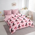 thumbnail image 3 of Manfei Red Witch Hat Twin Bedding Sets 7-Piece for Kid, Kawaii Cartoon Bowknot Bedding Comforter Set, Happy Halloween Reversible Sheet Sets, Lightweight Room Decor, 3 of 7