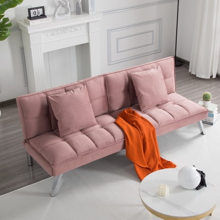 DEALTOPS 73" Convertible Futon Sofa Bed, 5-Angle Split-Back Sleeper with 2 Pillows for Small Spaces, Dusty Rose
