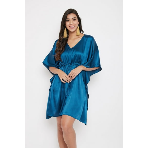 Women Satin Plus Size Tunic Short Kaftan Dress Silk Kimono Sleepwear Adjustale Waist Dress