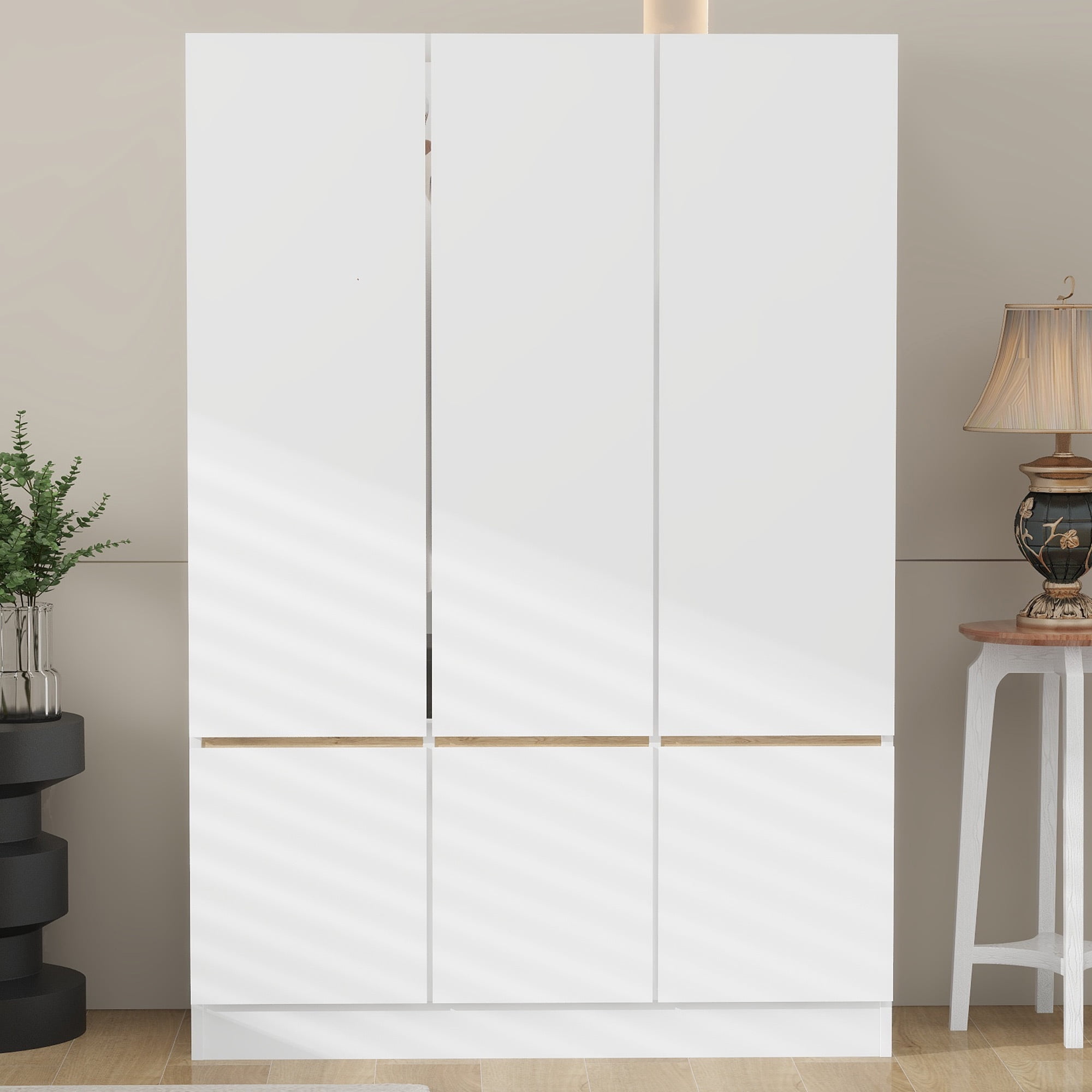 6-Doors Wooden Wardrobe Closet Storage Armoire with Multi-Layer Shelves for Bedroom