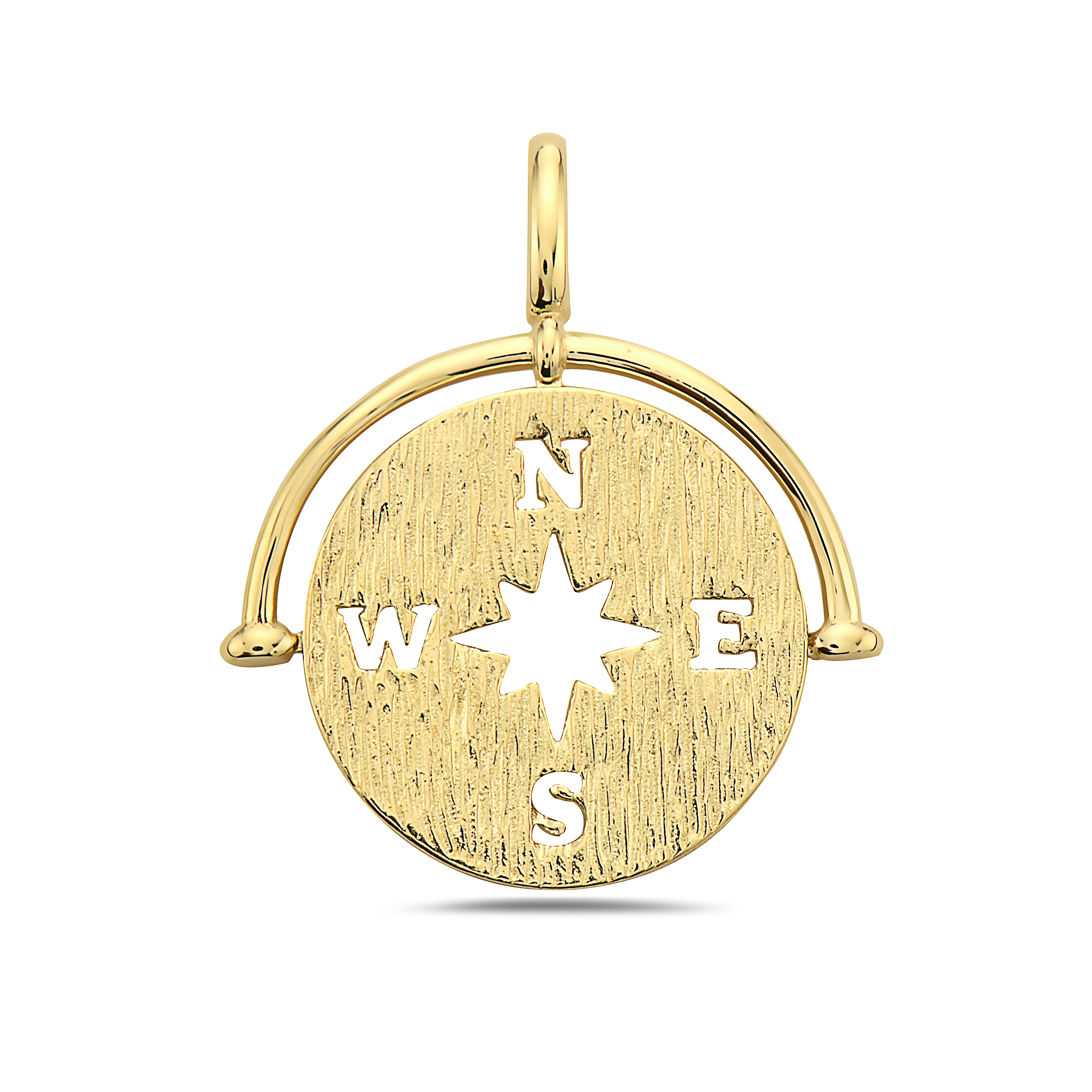 14k Gold Compass Pendant with 18 