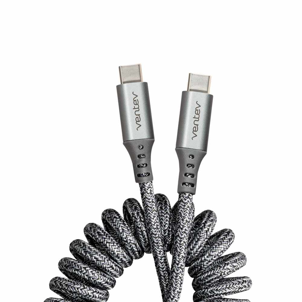 Ventev Charge/Sync Helix Coiled USB-C to USB-C Cable 3ft Gray Charge/Sync Cables