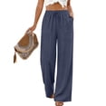 thumbnail image 4 of Fantaslook Linen Wide Leg Pants for Women Flowy Palazzo Drawstring Elastic Waist Trousers with Pockets Summer Beach Vacation Clothes, 4 of 10
