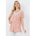 thumbnail image 3 of CELESTE Women's Floral Pattern Summer V-Neck Tunic Blouse Top Short Sleeve with Lace Details Small-3x Made in The USA Loose Fit Casual Everyday Wear, 3 of 4