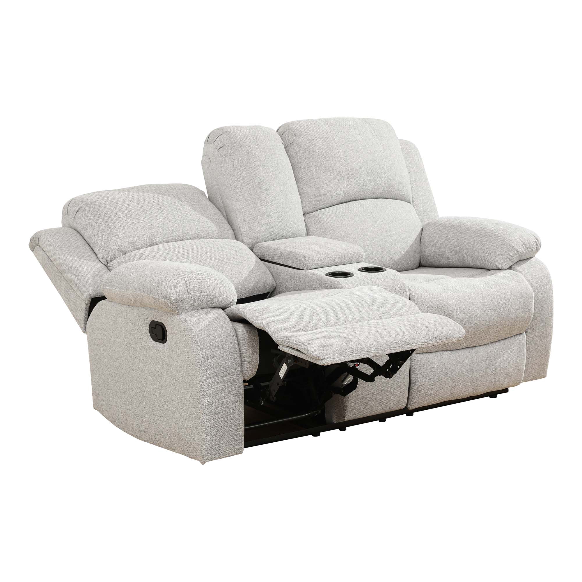 Aukfa Double Manual Recliner Chair, Overstuffed Loveseat w/ Cupholders,Leather, Gray