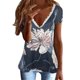 thumbnail image 1 of Gibobby Playera Manga Corta para Mujer Tops encaje sexy para mujer Camisa con cuello en V Impreso Camiseta manga corta Camiseta elegante casual Camiseta s(Azul,CH), 1 of 5
