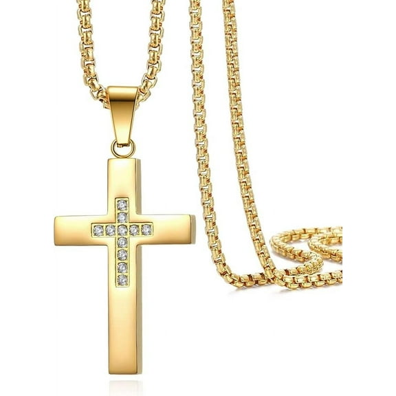 Men's Cross Necklace Stainless Steel Cross Pendant Necklace Crucifix Religious Jewelry Gift for Men with 24 Inches Chain