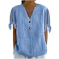 thumbnail image 2 of Zpanxa Womens Summer Tops, Women's Printed Tie-Front T-Shirt V-Neck Short Sleeve Button Down Casual Loose Fit Summer Top Non Positioning Design Fashion, 2 of 7