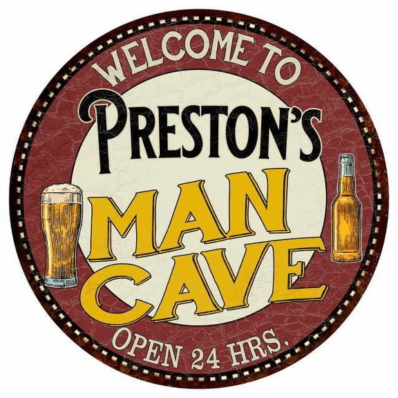 Preston's Man Cave 14" Round Metal Sign Kitchen Bar Wall Décor 100140035428