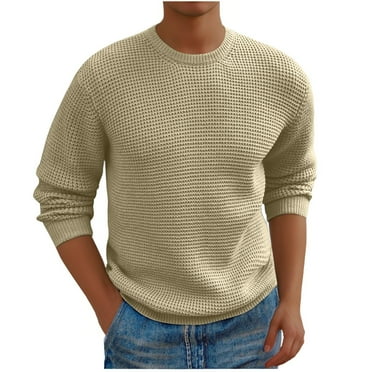 NaWent Mens Crewneck Pullover Sweater Waffle Textured Long Sleeve Knitted Sweaters Khaki 10(XL)