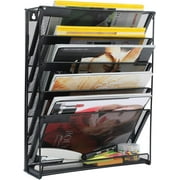 5 Tier Mesh Wall File Organizer,Vertical Mount Hanging Organizer with Flat Tray,Mail Organizer for Papers,Folders,Files Clipboard & Magazine Organization.Great for Office,Home(Black)