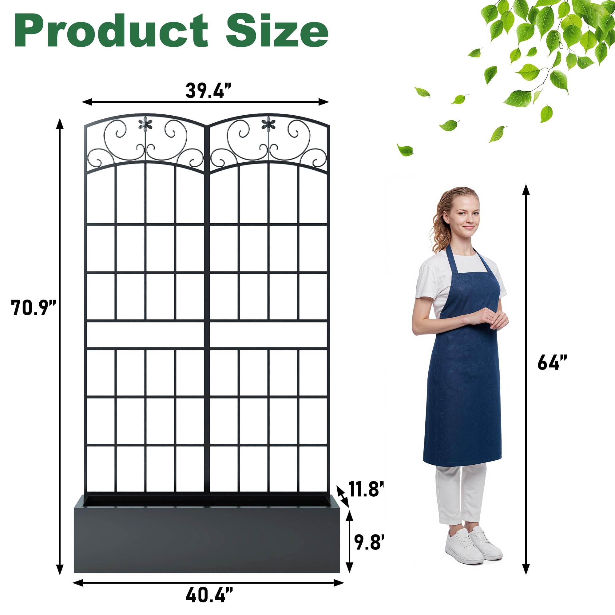 ANPOO Metal Raised Garden Bed with Trellis, 70.9"x40.4"x11.8" Outdoor Planter Box with Drainage Holes, Black Privacy Screen for Climbing Plants, Patio & Balcony