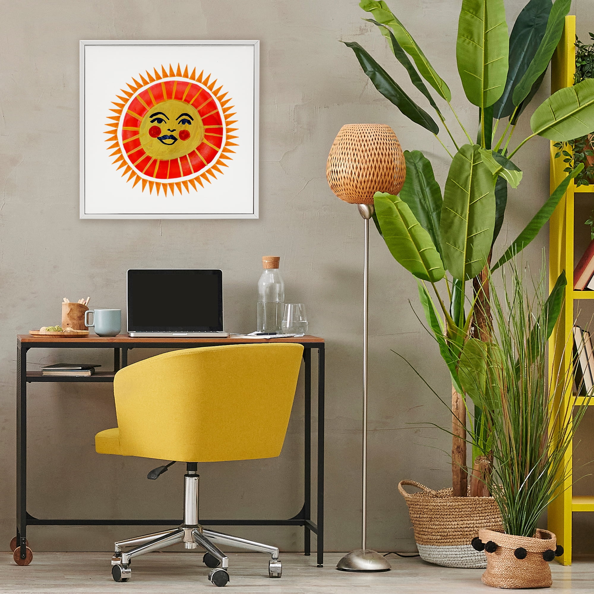 Stupell Industries Cheerful Boho Sun White Framed Giclee Art, design by Katherine Herrell Studio
