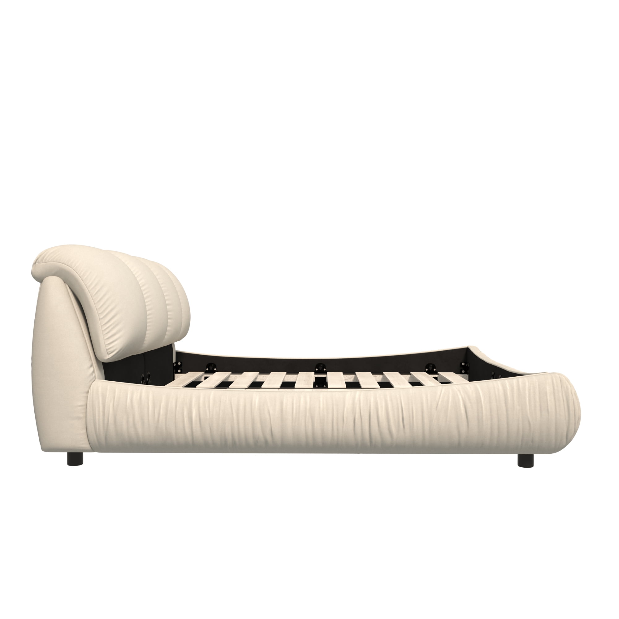 King Size Upholstered Platform Bed with Oversized Padded Backrest, Luxury Low Profile Bed with Solid Wood Frame and Slats Support for Bedroom