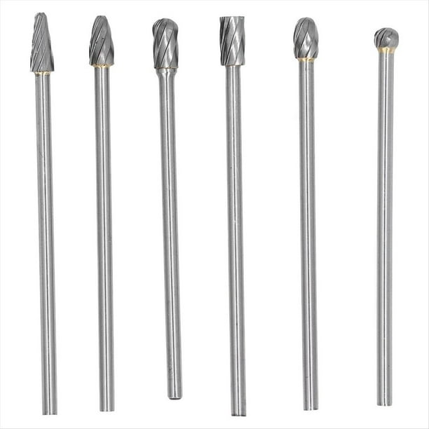 Juego de 6 Fresas de Carburo de Tungsteno, Kit de Perforación de Cabezal Cilíndrico, Herramientas de Pulido Rotativas Sólidas para Taladrar y Tallar Madera