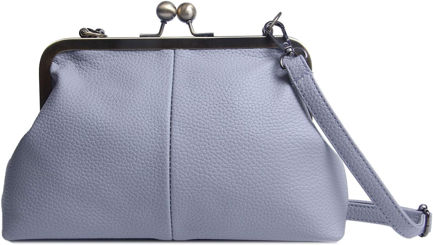 Women Classical Kiss Lock Clutch with Chain Strap Shoulder Bag Purse Wallet