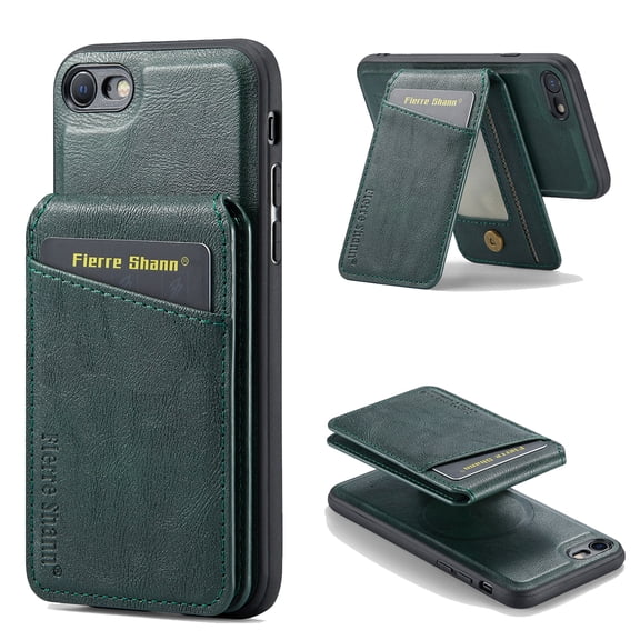 for iPhone 7 / 8 / SE 2020 / SE 2022 Case [Compatible with MagSafe] Removable Card Holder Magsafe case Wallet 2 in 1 Detachable Back Cards Slot Premium PU Leather Magnetic Car Holder Mount case, Green