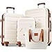 thumbnail image 3 of Merax Expandable Hardside Luggage Spinner Wheel Suitcase TSA Lock Suit Case, Brown and Ivory, 4-Piece Set, 3 of 4
