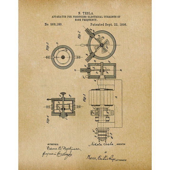 Original Tesla Apparatus Artwork Submitted In 1896 - Science and Technology - Patent Art Print