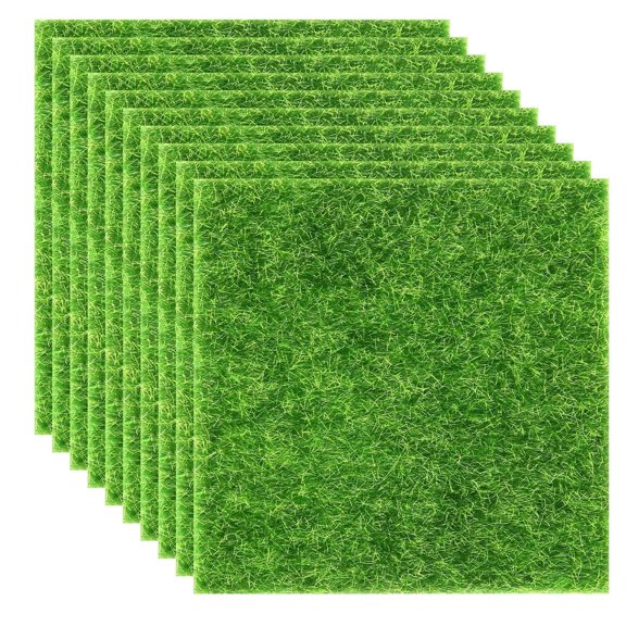 Elcoho 10 Pack 6 x 6 in Fake Artificial Grass for Crafts, Life-like Mini Fairy Garden Ornament, Dollhouse DIY Decor