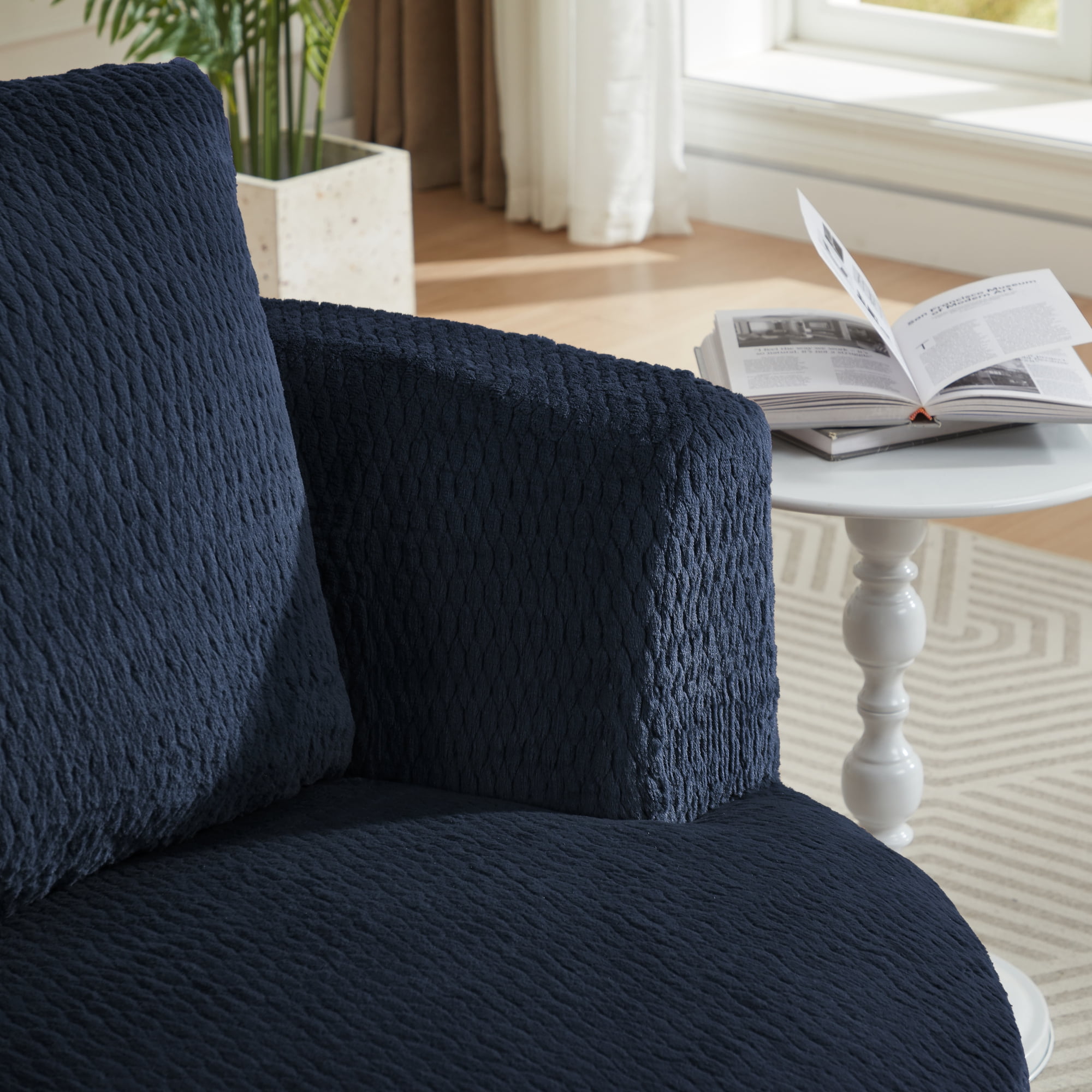 Swivel Accent Chair,360° Barrel Accent Chair,Modern Faux Fur Armchair for Living Room,Office,Apartment,Dark Blue