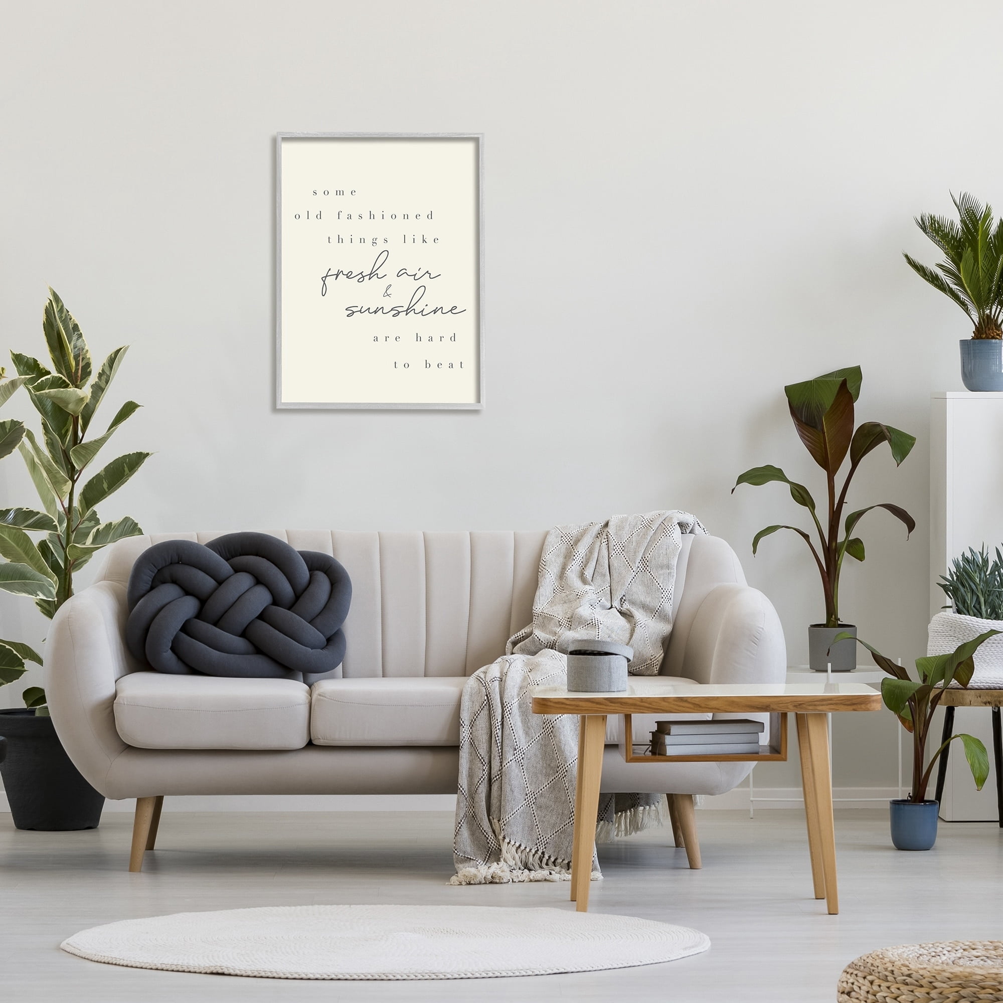 Stupell Industries Fresh Air & Sunshine Comforting Cursive Typography Graphic Art Gray Framed Art Print Wall Art, Design by Daphne Polselli
