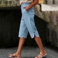 thumbnail image 2 of Women's Casual Summer Knee Length Pants Breathable Elastic Waist Loose Fit with Pockets by Yigetop Sky Blue M, 2 of 7