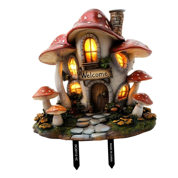 Estaca decorativa para jardín con forma de casa de hongos, adorno resistente y ligero. 236 x 25 cm