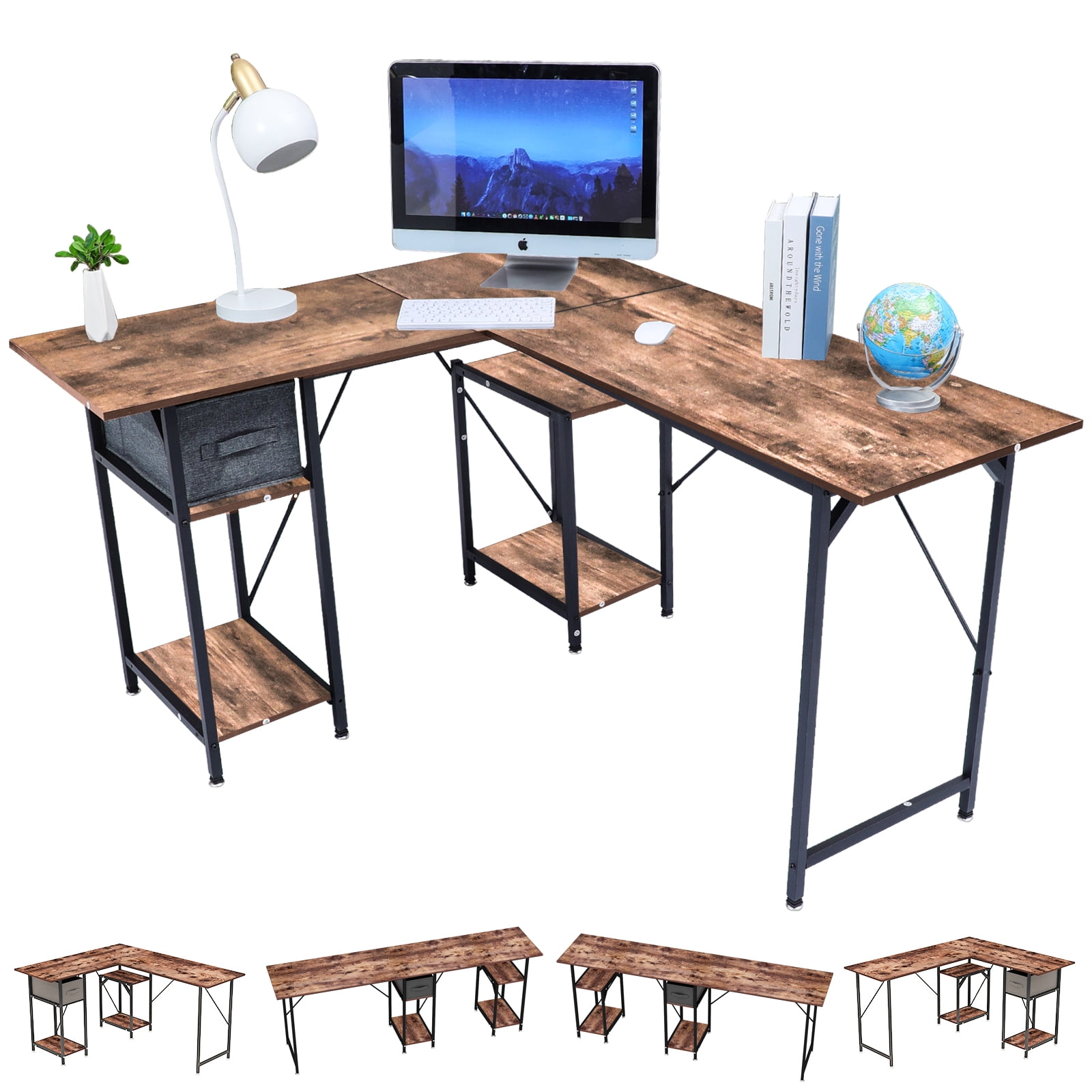 INSDOW Home Office Desk With Drawer ,L Shaped Desk With Shelves