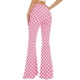 thumbnail image 2 of Bell Bottom Jeans for Women High Waisted Stretch Plaid Flare Jeans Denim Bootcut Pants(Pink Checkered,0), 2 of 7