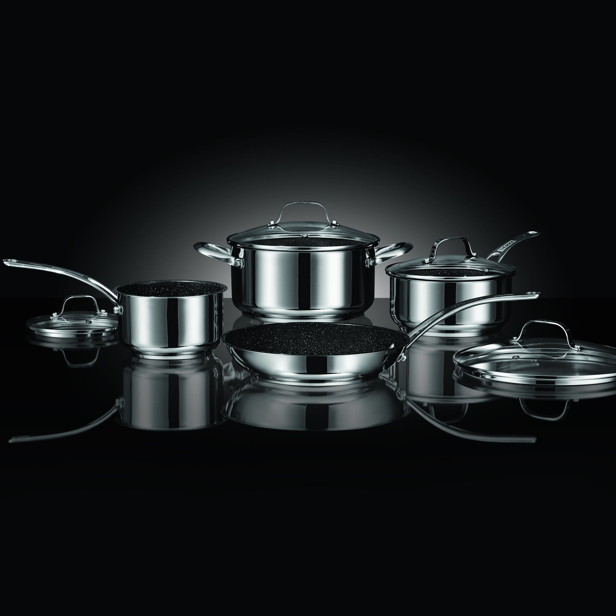 THE ROCK by Starfrit 10-Piece Cookware Set with Stainless Steel Handles,  Black