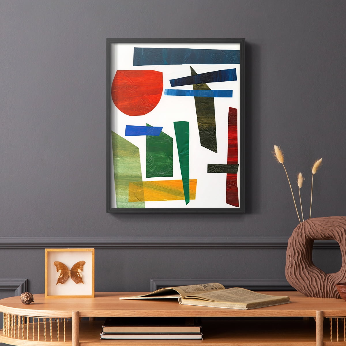 Colorful Shapes II Framed Print in Black Solid Wood Framed Print No Nail Hanging