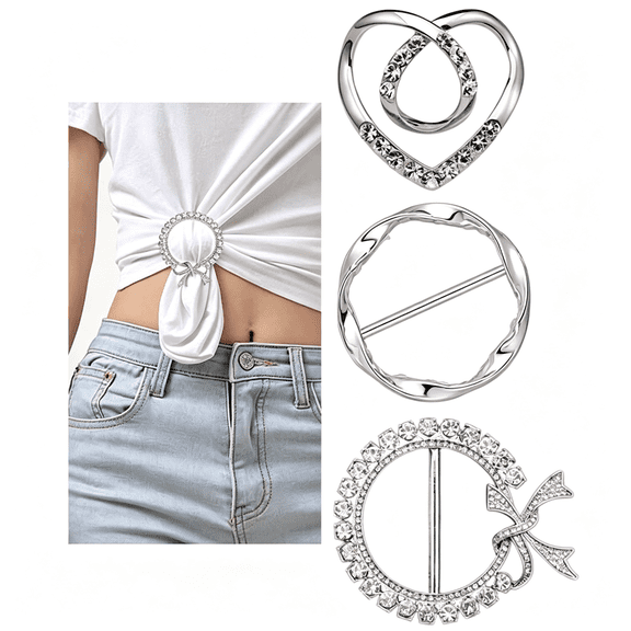 TUWAFE 3 Pack Metal Tshirt Clips and Rings 1.9 Inch Large T-Shirt Clip Scarf Ring for Girl Women Metal Large Shirt Ties Clips for Women