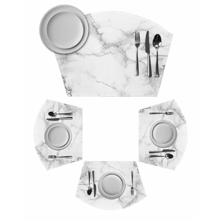 Marble Grey White Round Placemats Set of 2, Cracked Rock Greyscale Fake Stone Placemats for Round Dining Table Shape Wedge Placemats for Outdoor Indoor Wipeable Clean Table Place Mats