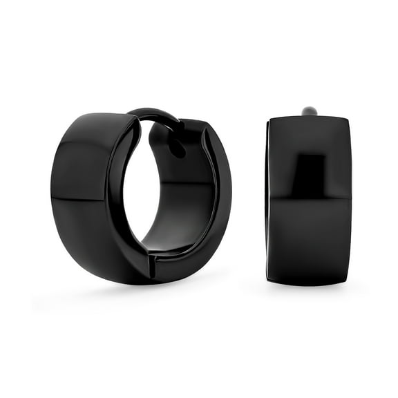 Bling Jewelry Unisex Unisex Simple Wide Huggies Mini Hoop Earrings Black Stainless Steel