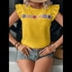 thumbnail image 5 of Blusa de Verano con Bordado Floral para Mujer, Cuello Redondo, Corta Amarillo M, 5 of 10