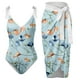 thumbnail image 1 of Gibobby Trajes de Baño Mujer Traje de baño con estampado de flores y cuello en V para mujer Conjuntos de bikini con falda y delantal(Azul,XL), 1 of 4