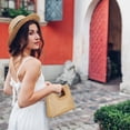 thumbnail image 2 of Bolso de mano Kseymeir Straw Clutch con asa superior para mujer, color caqui, 2 of 8
