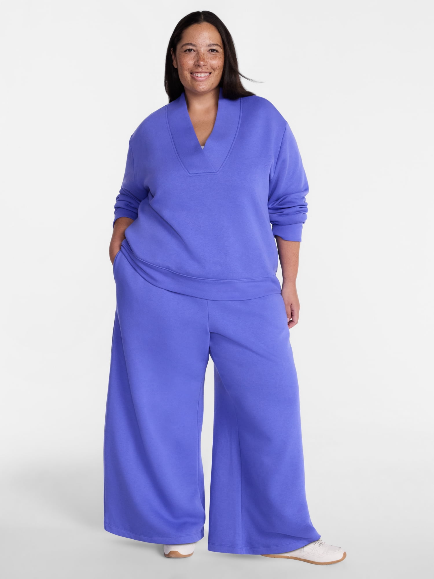 Terra & Sky Women's Plus Fleece Wide Leg Sweatpants, Sizes 0X-5X