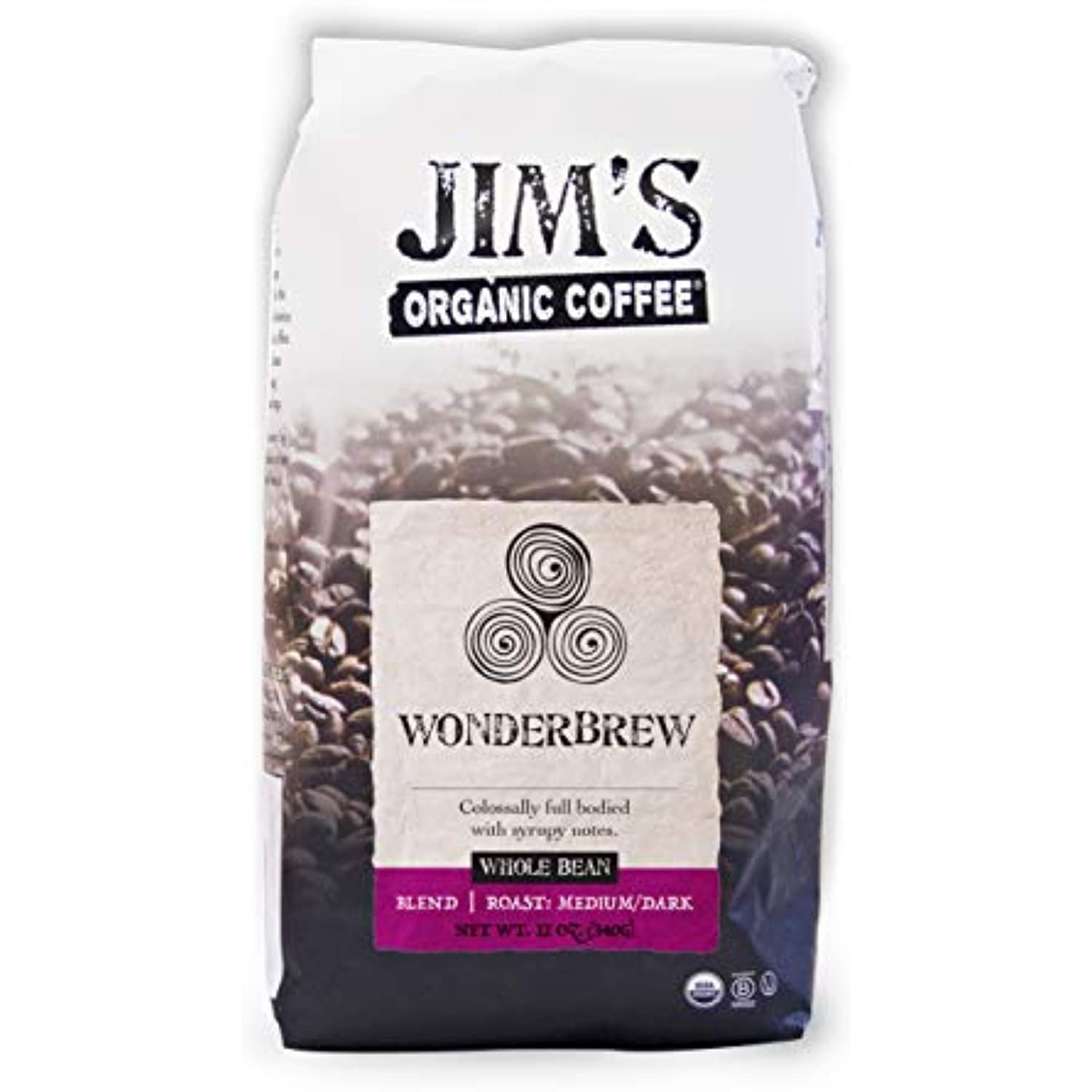 Jim’S Organic Coffee – Wonderbrew Blend – Medium / Dark Roast, Whole Bean, 12 Oz Bag