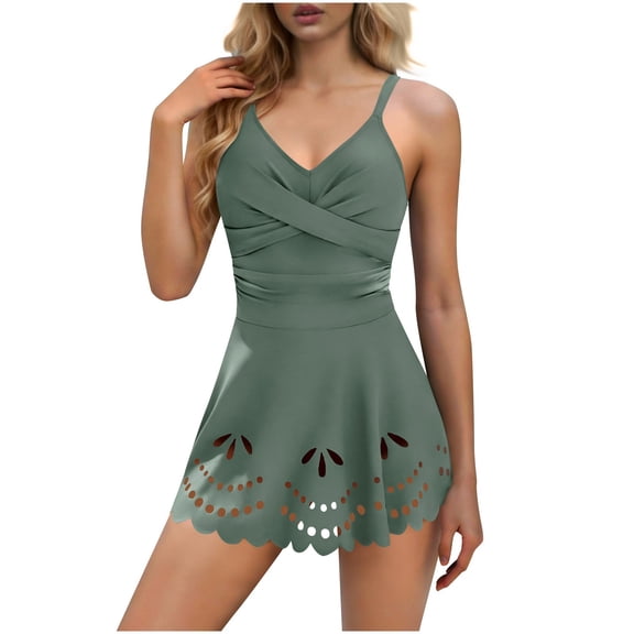 Ohufall Womens One Piece Swimsuits Tummy Control Bathing Suit Slimming Skirt Swimwear Modest Swim Dress